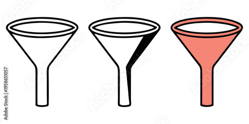 Three funnel shapes arranged horizontally in a row