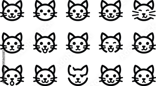 Cat Head Silhouette Icon Collection Set