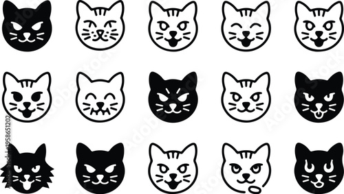 Cat Head Silhouette Icon Collection Set