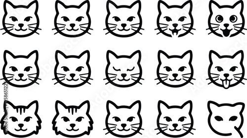 Cat Head Silhouette Icon Collection Set