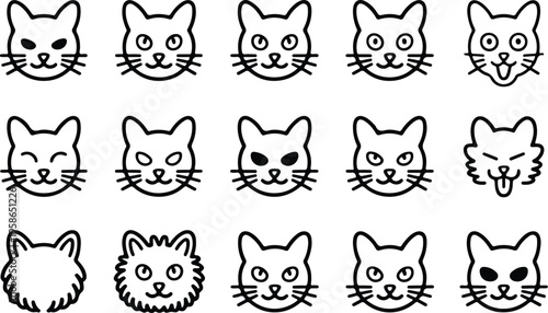 Cat Head Silhouette Icon Collection Set
