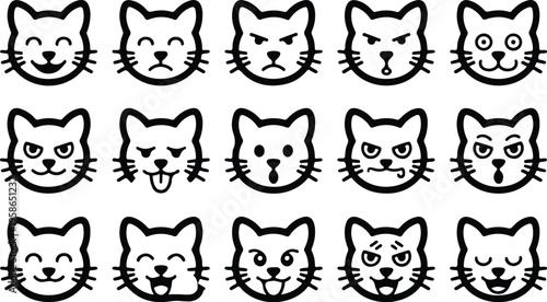 Cat Head Silhouette Icon Collection Set