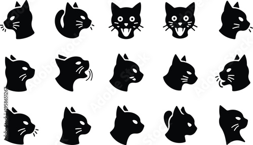 Cat Head Silhouette Icon Collection Set