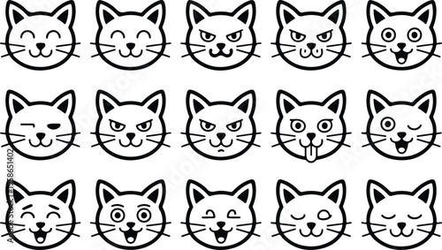 Cat Head Silhouette Icon Collection Set