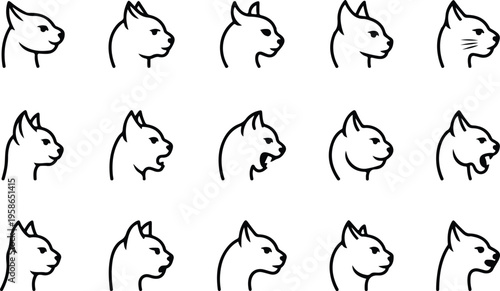 Cat Head Silhouette Icon Collection Set