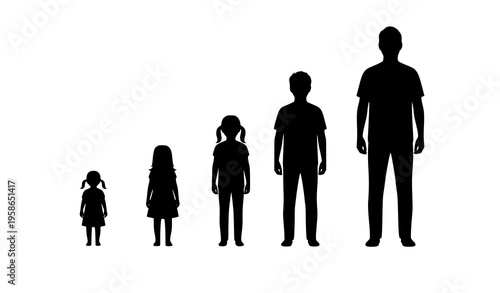 Human growth stages silhouette child to adult life progression vector illustration isolated on white background