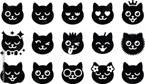 Cat Head Silhouette Icon Collection Set