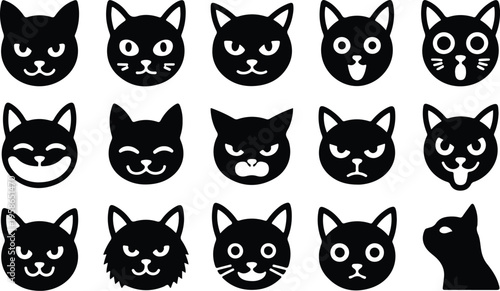 Cat Head Silhouette Icon Collection Set