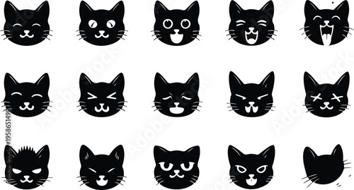 Cat Head Silhouette Icon Collection Set