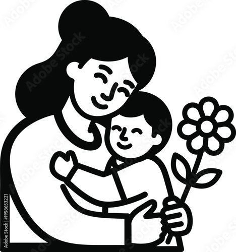 A nurturing moment between a caregiver and a child holding a sunflower