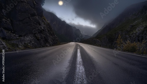 mountain night asphalt road