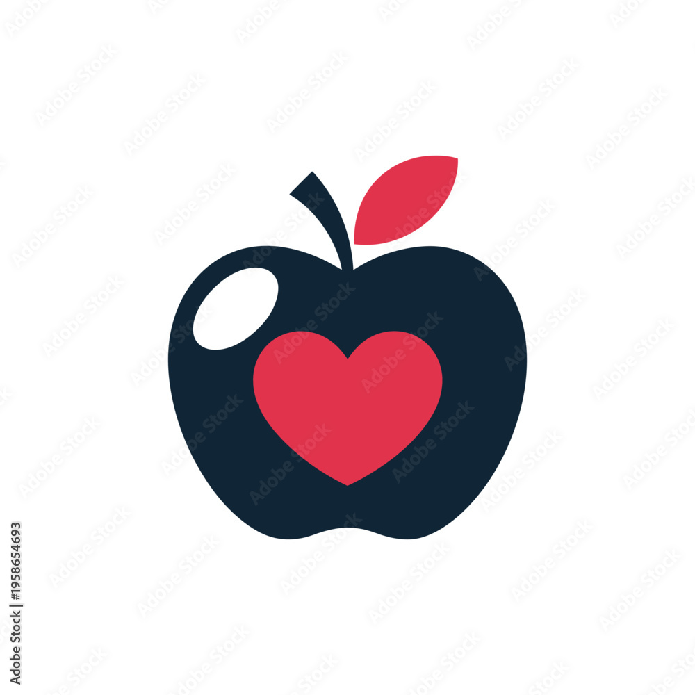 Obraz premium A stylized illustration of a dark blue apple with a red heart