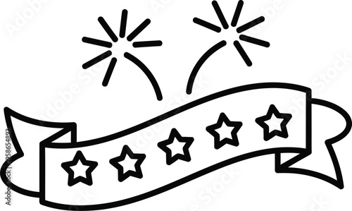 Decorative banner ribbon with stars and fireworks for festive celebration and achievement