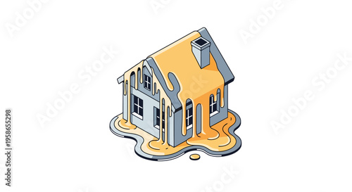 Abstract Minimalist Isometric House Illustration Unique Architectural Concept for Modern Design Projects and Creative Visualizations on White