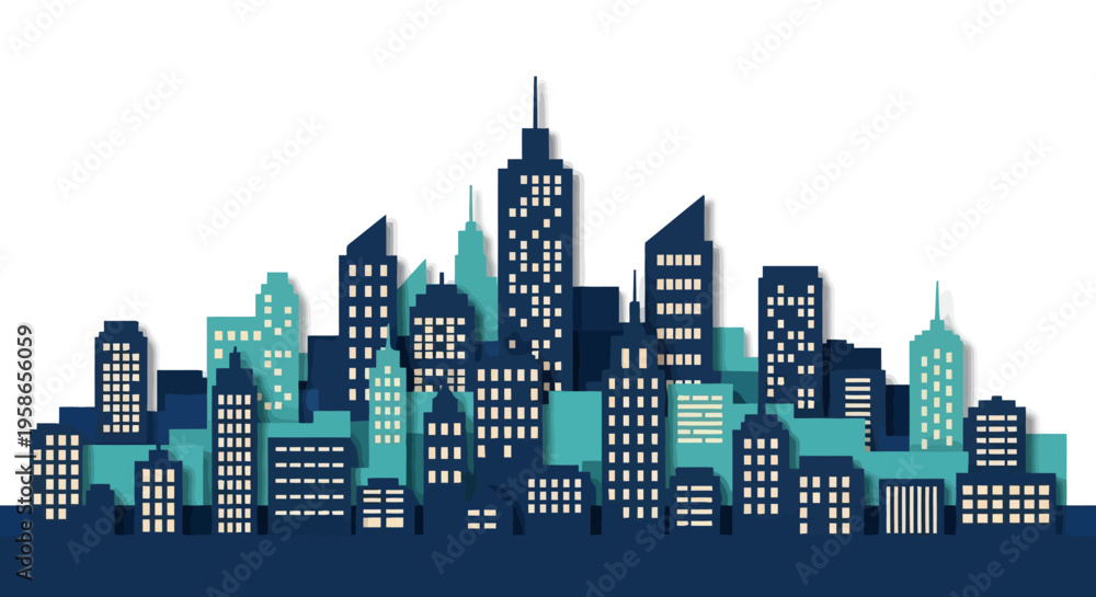 Obraz premium Cityscape Silhouette Background for Urban Design Projects Contemporary Architectural Skyline with Buildings and Skyscrapers Graphic Elements