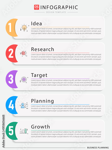 Business infographic template. 5 Step timeline journey. Process diagram, 5 options on white background, Infograph elements vector illustration.