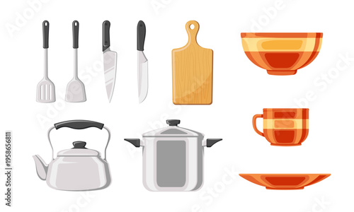 Vector illustration of cooking utensils. Suitable for kitchenware symbol element.