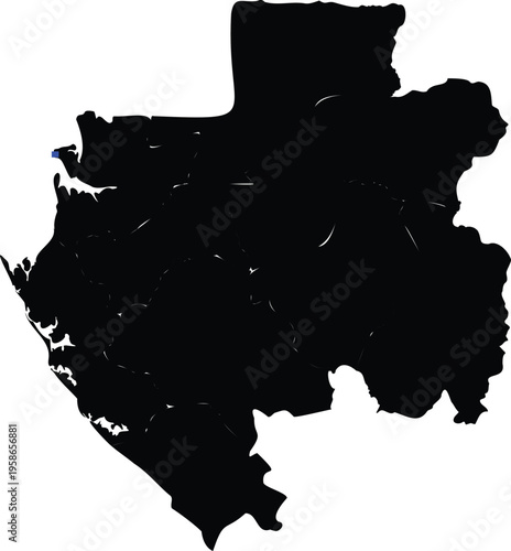 Black map of Gabon marking its capital 