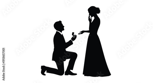 A man proposing to a woman a romantic moment in silhouette