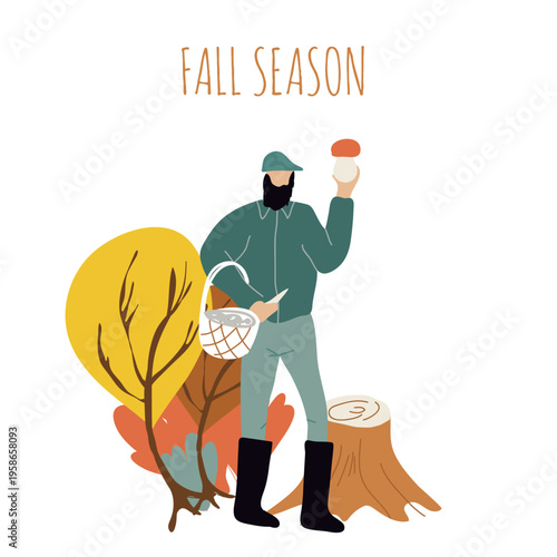 Flat vector illustration fall season, Hello autumn, cozy autumn, hand drawn vector illustration, I love leaf fall.