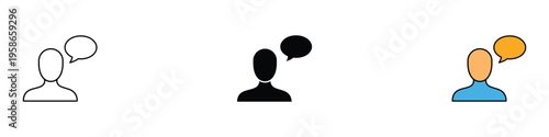 Person speaking icon set. Human talk communication and verbal dialogue symbol. Vector Illustration.