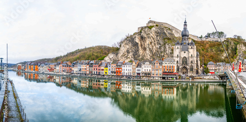 Photography Dinant, Belgium, January 2, 2026: Dinant town reflecting on meuse river cityscap
