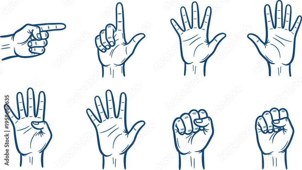Fototapeta premium Hand gestures and signs illustrations