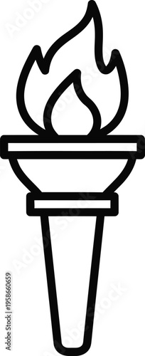 
Torch flame icon burning fire symbol for sport competition and achievement in line style
