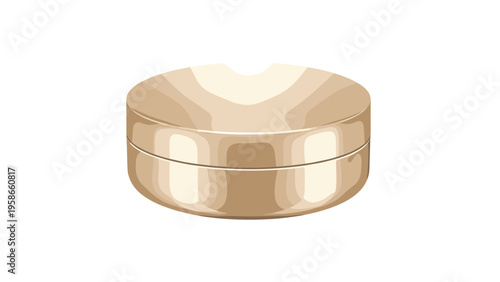 Closed circular cosmetic jar with a reflective gold or bronze metallic finish used for luxury skin care creams or professional makeup.