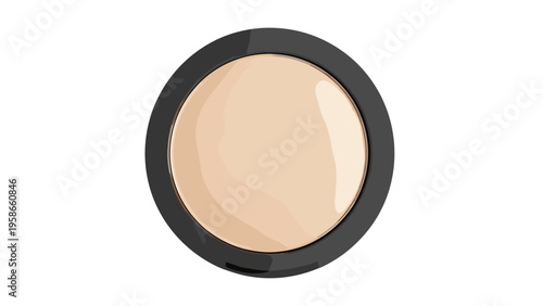 Top down view of a single round pan of beige pressed face powder or bronzer inside a simple black circular compact case for makeup.