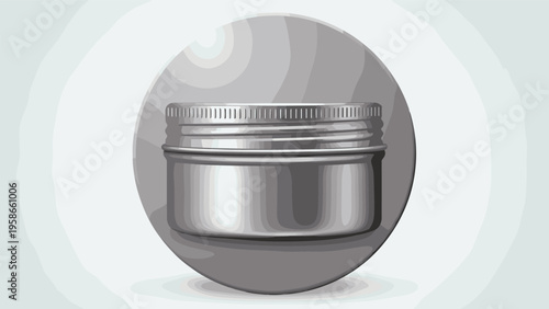 Simple silver metallic cosmetic jar with a screw on lid used for housing face creams or professional beauty balms for skin care.
