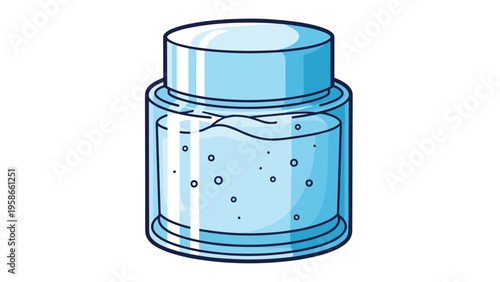 Translucent blue glass jar filled with clear hydrating gel and small air bubbles under a matching blue lid for skin care treatment.