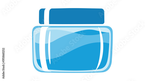 Stylized blue cosmetic jar icon with a simple wavy design representing water based face cream or moisturizing gel for facial care.