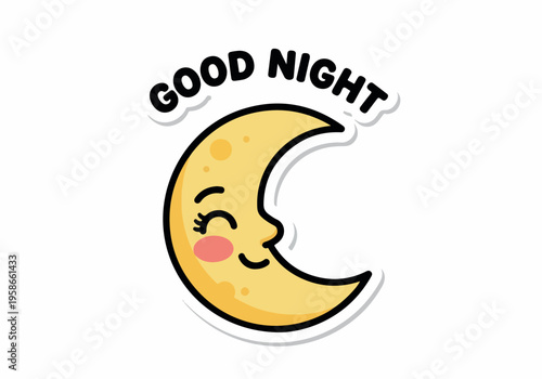 Cute Crescent Moon Character with a Friendly Smile and Closed Eyes, Embodying the Sweetness of a Peaceful Night and Whispering Good Night Wishes to All