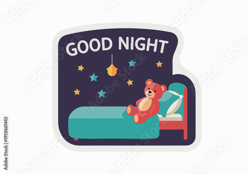 Cute teddy bear ready for bed, wishing sweet dreams with stars and moon decoration, perfect for bedtime greetings and children's illustrations
