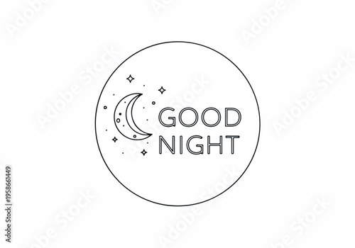 Good Night Circle Icon with Crescent Moon, Stars, and Celestial Elements - A Gentle Reminder for Rest and Sleep