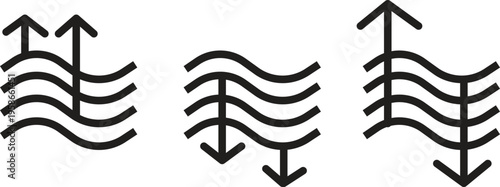 Three wavy lines with arrows up down and bidirectional movement indicating flow