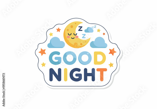 Good Night illustration with a cute sleepy moon and stars, perfect for bedtime stories and sweet dreams