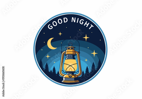 Cozy night scene featuring a glowing lantern under a starry sky, perfect for illustrating peaceful evenings and outdoor adventures
