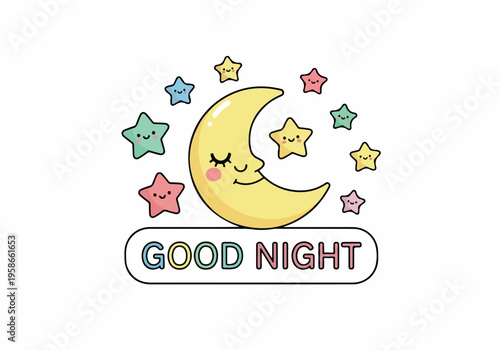 Cute Moon and Stars Wishing Good Night with Text Illustration