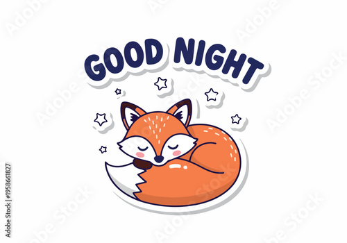 Sweet Dreams Little Fox A Gentle Greeting for A Peaceful Night's Rest With Adorable Sleeping Fox Illustration Surrounded by Twinkling Stars and a Soft Blue Glow