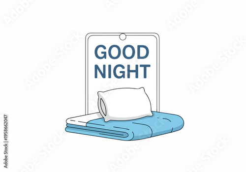 Restful Slumber Illustration of a Pillow and Blanket symbolizing a peaceful night's sleep and the wish for a good night's rest