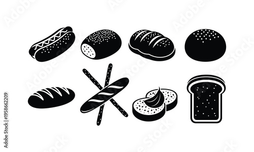 Delicious assortment of breads and baked goods with a knife illustration