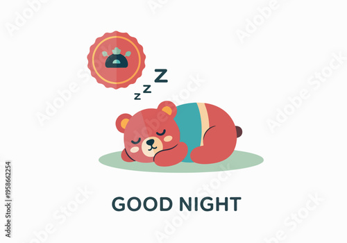 Sweet Dreams Little Bear Sleeping Peacefully Under a Starry Sky with Z's Floating Above, a Comforting Image for Good Night Greetings