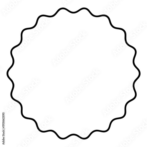 Wavy Edge Circle Label Sticker Icon Vector . Round Outline Badge Design