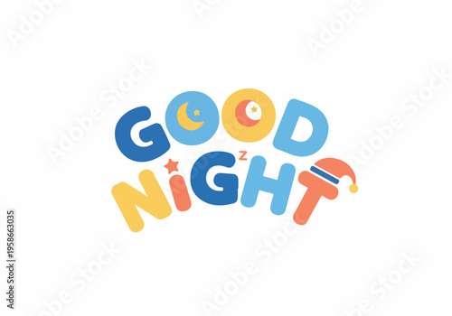 Vibrant Good Night Message with Colorful Letters and Symbols