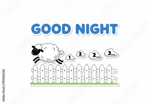 A sheep jumps over a fence at night counting sheep.