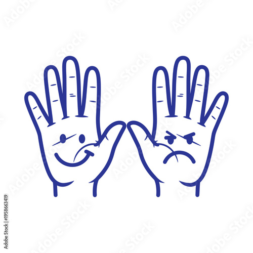 Contrasting emotions on two hands