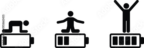 Depicting the complete human energy journey from a state of exhaustion to full power