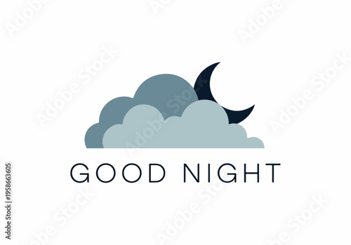 A serene nighttime scene features clouds and a crescent moon with a good night message.
